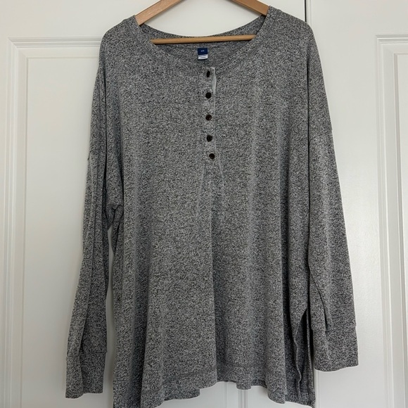 Gray Henley Tunic Side Slit Shirt - Picture 1 of 4